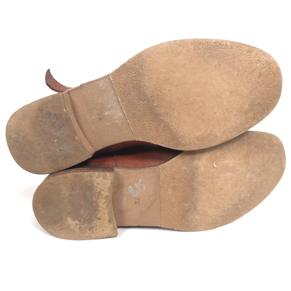 MADEWELL‎ Women's Leather Ankle Boots 7.5 Brown Buckle Strap Low Heel Casual